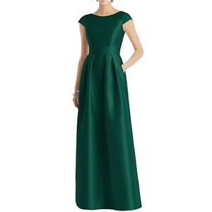 Alfred Sung - Green Satin Dress - cap sleeve pleat skirt - Size 2
